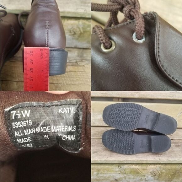 Vintage 90s y2k Chunky Heel Brown Faux Leather Steampunk Granny Boots Booties - Picture 4 of 10